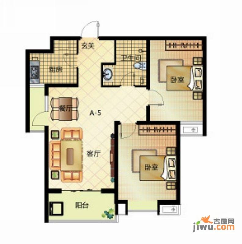 达世地产壹江城2室2厅1卫93.5㎡户型图