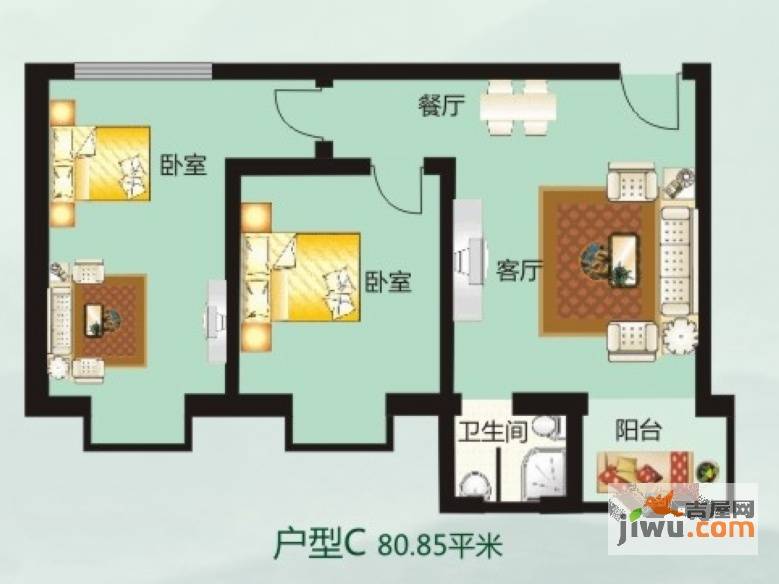 清凉盛景2室2厅1卫80.8㎡户型图