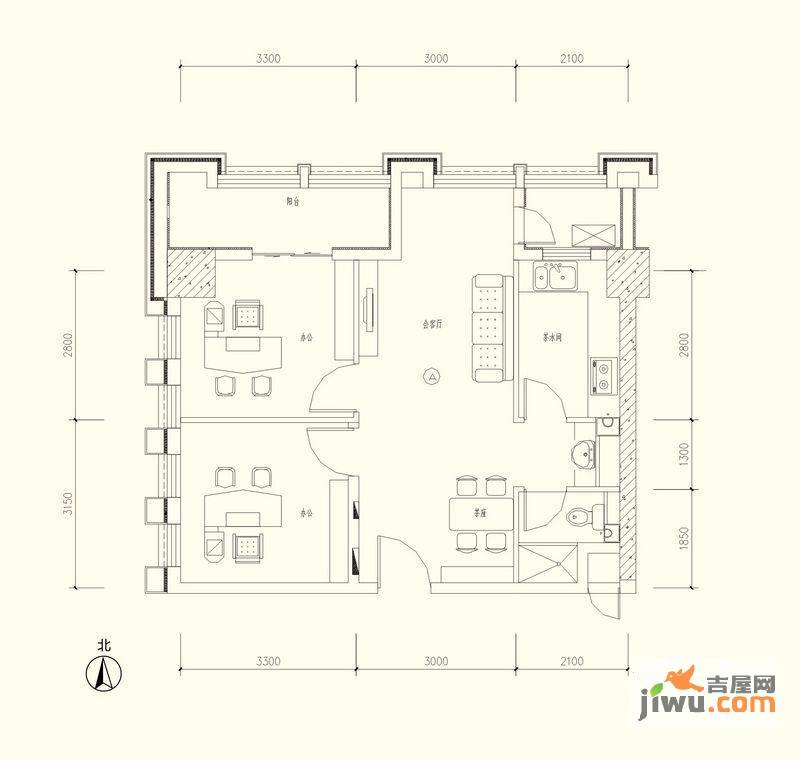 乐活时尚广场2室2厅1卫户型图