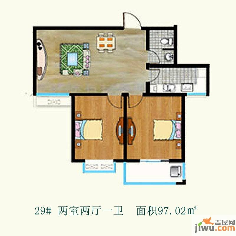 天伦锦城2室2厅1卫97㎡户型图