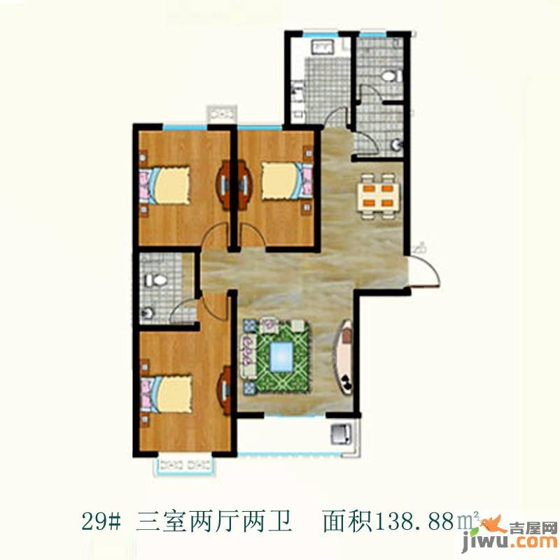 天伦锦城3室2厅2卫138.9㎡户型图