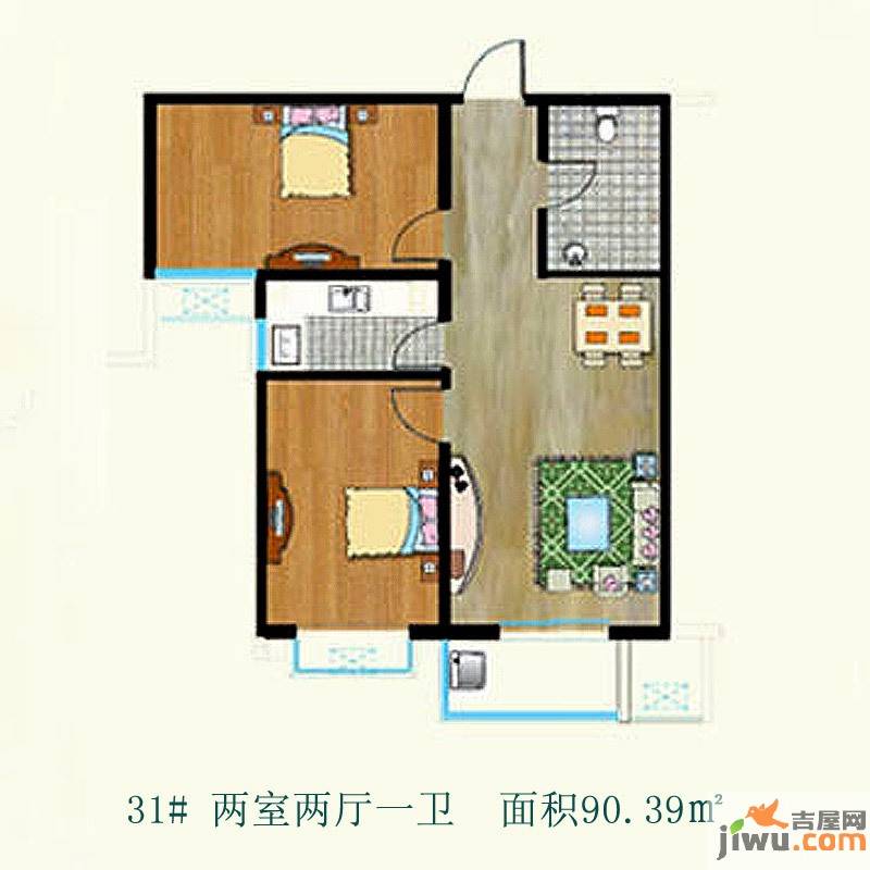 天伦锦城2室2厅1卫90.4㎡户型图