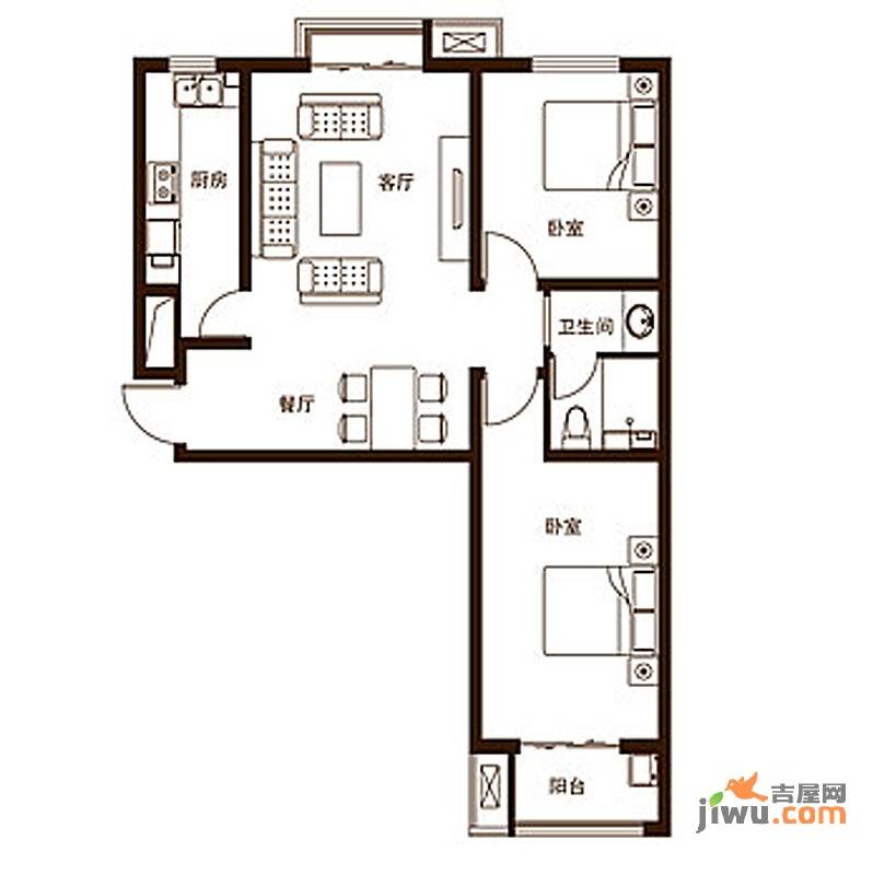 凯旋城2室2厅1卫96.7㎡户型图