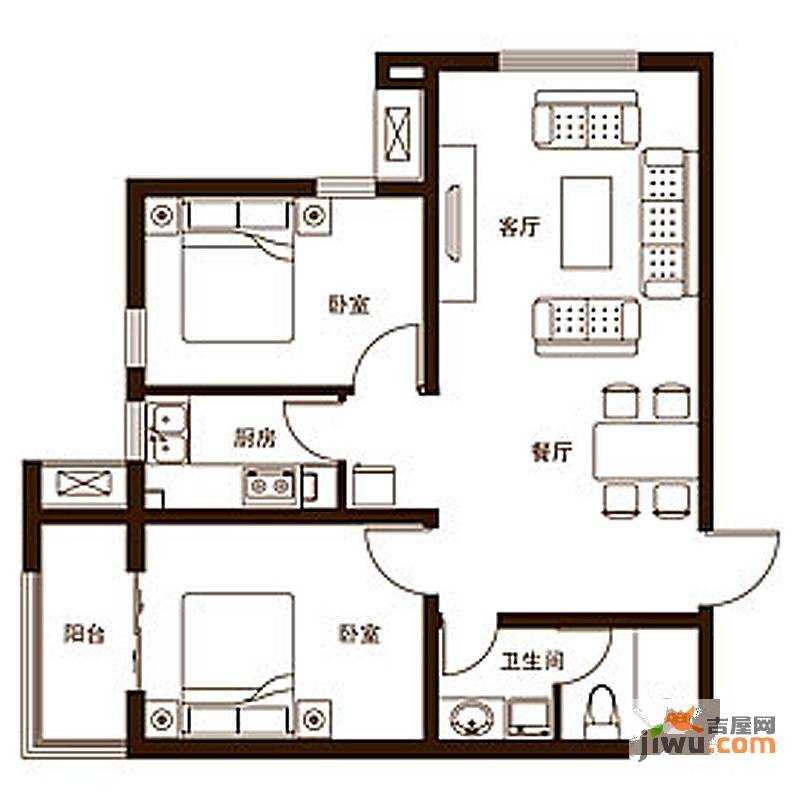 凯旋城2室2厅1卫85.1㎡户型图