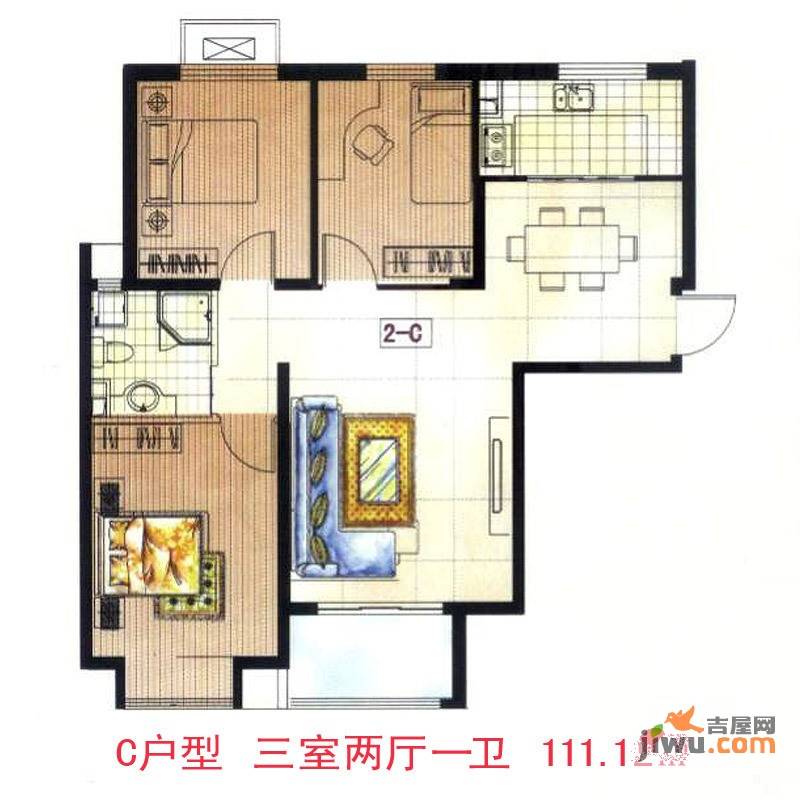 安联青年城3室2厅1卫111.1㎡户型图