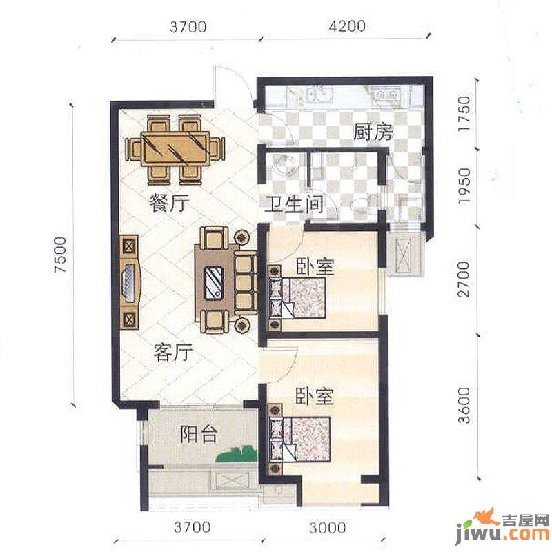 安联青年城2室2厅1卫83.2㎡户型图