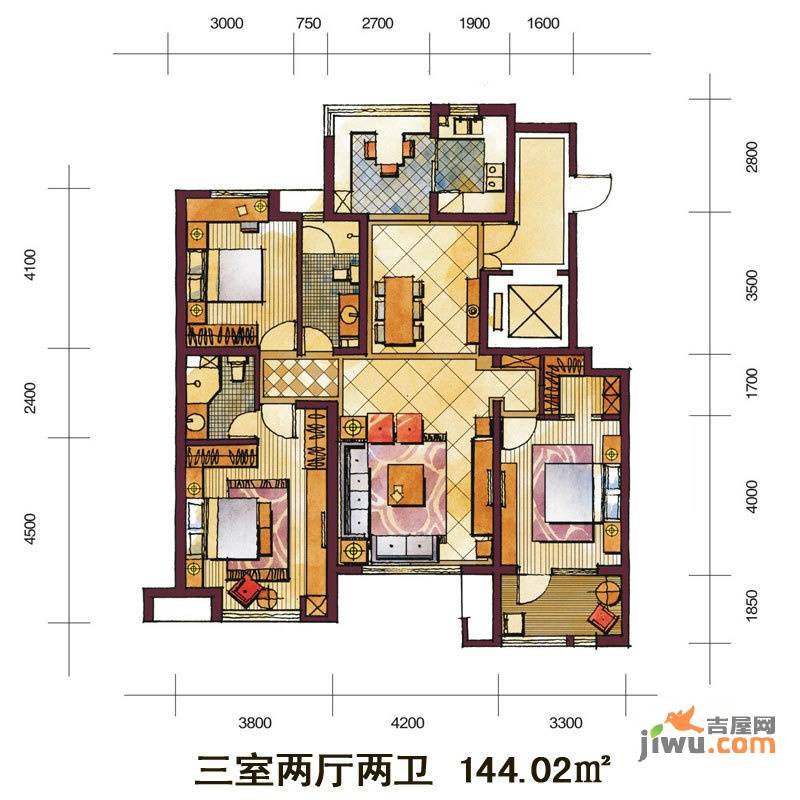 聚和·远见3室2厅2卫144㎡户型图