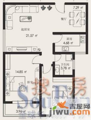 金正缔景城2室1厅1卫82.2㎡户型图