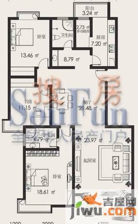 金正缔景城3室2厅2卫142㎡户型图