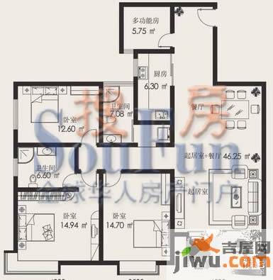 金正缔景城3室2厅2卫137.7㎡户型图