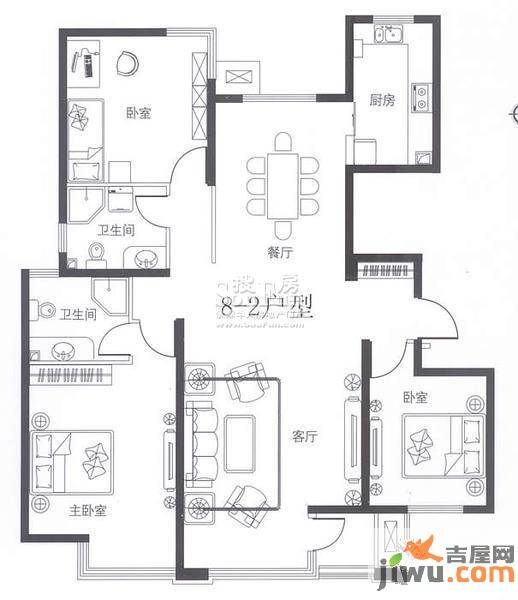 荣盛阿尔卡迪亚3室2厅1卫138㎡户型图