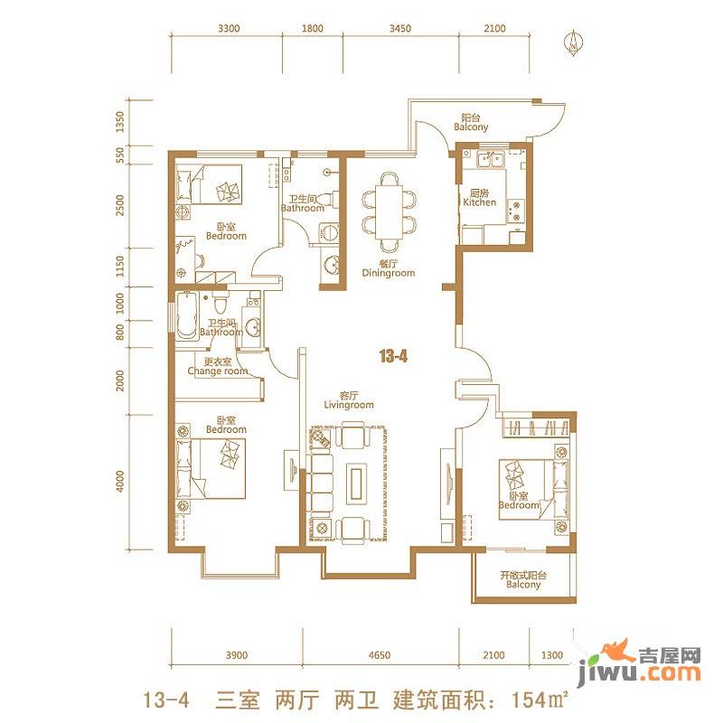 荣盛阿尔卡迪亚3室2厅2卫154㎡户型图