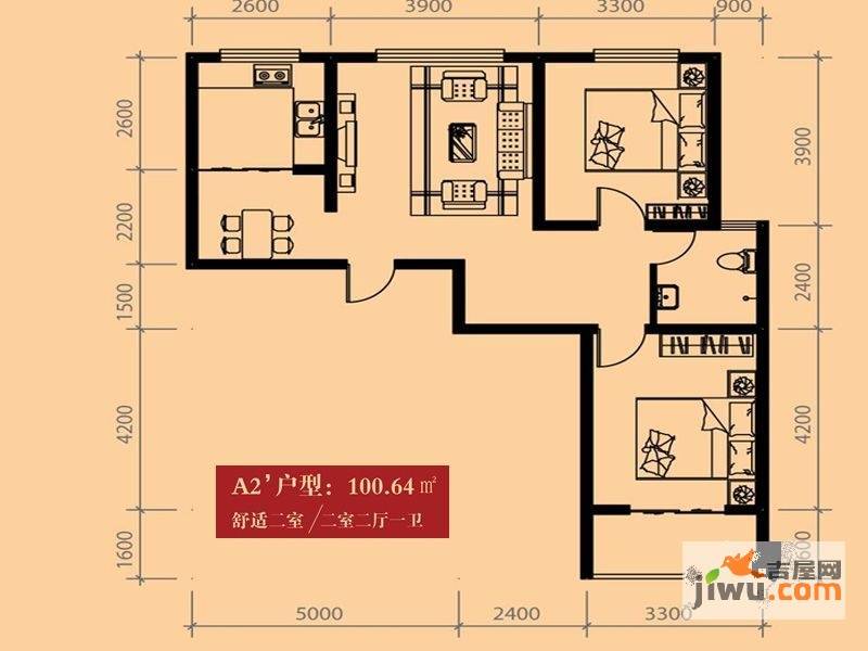 旭丰惬意空间2室2厅1卫100.6㎡户型图