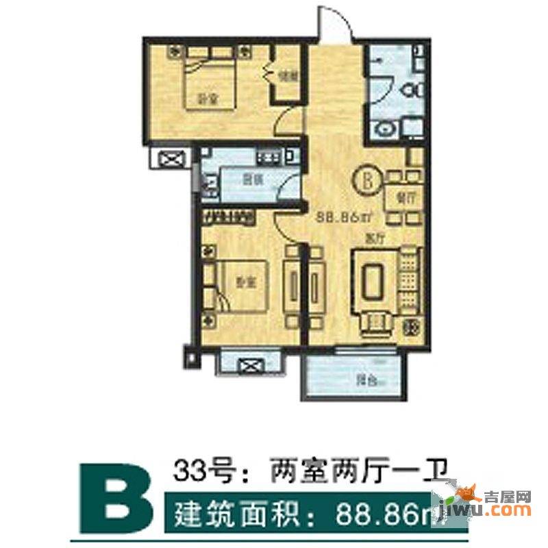 天伦锦城2室2厅1卫88.9㎡户型图