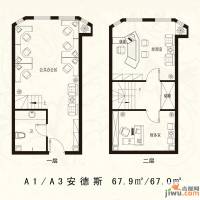 金正海悦天地2室2厅2卫67.9㎡户型图