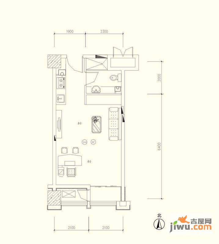 乐活时尚广场1室1厅1卫48.2㎡户型图