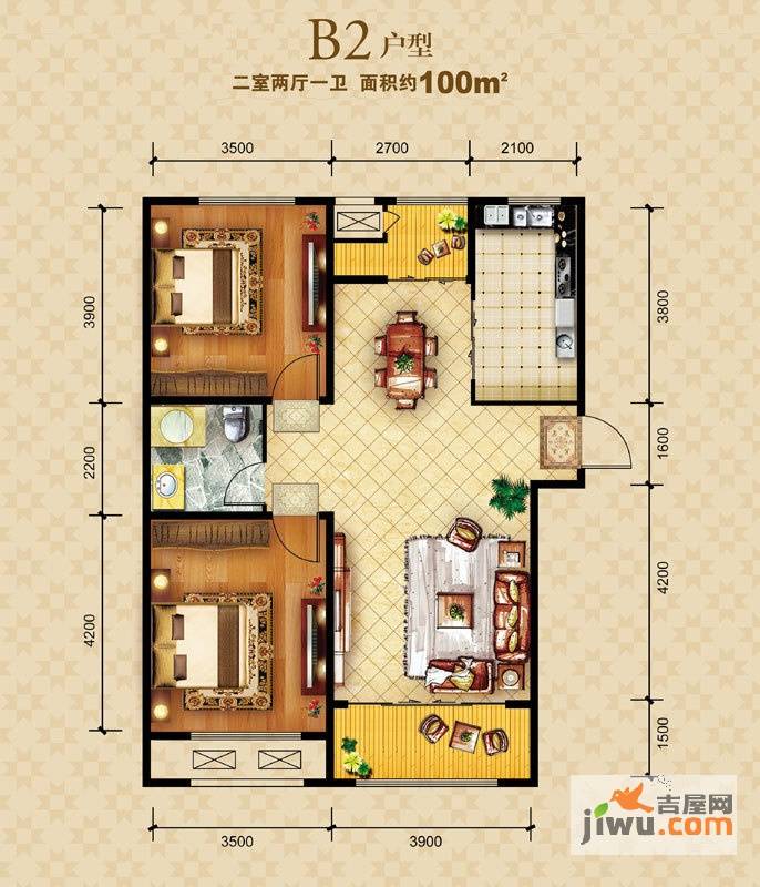 广厦财富中心2室2厅1卫100㎡户型图