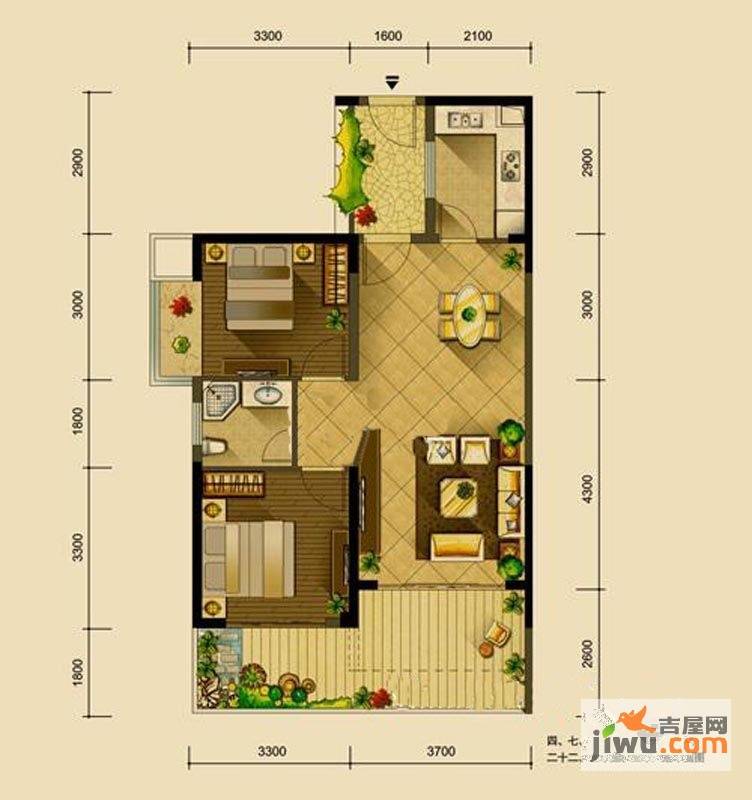 世联华府2室2厅1卫户型图