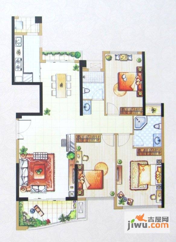 信义华府1室2厅2卫131.8㎡户型图