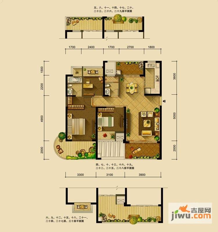 世联华府3室2厅2卫103㎡户型图