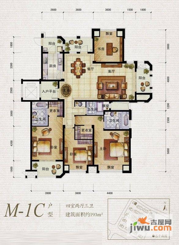 保利湖畔林语4室2厅3卫193㎡户型图