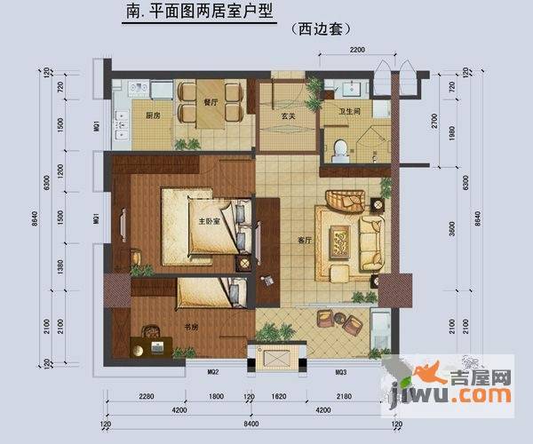 聚银时代2室2厅1卫93㎡户型图