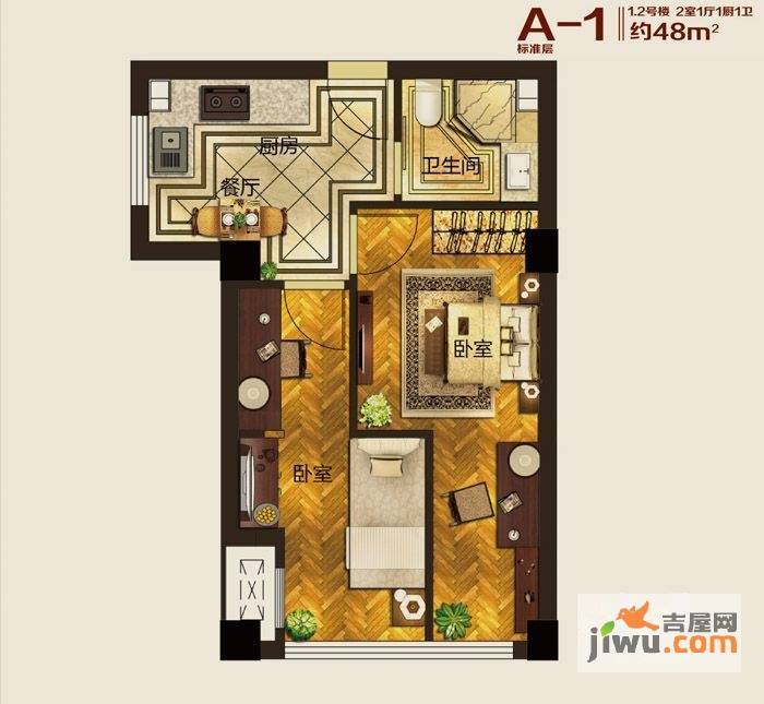 瓜渚5号2室1厅1卫48㎡户型图
