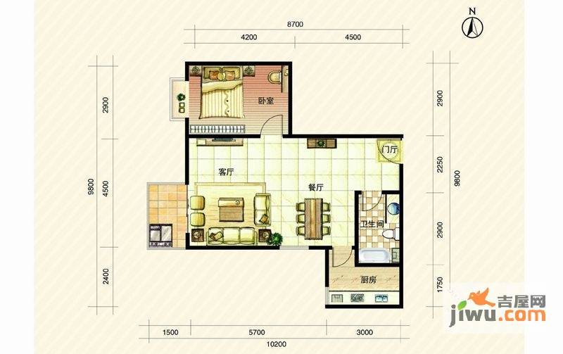 阳光银座二期1室2厅1卫82.8㎡户型图