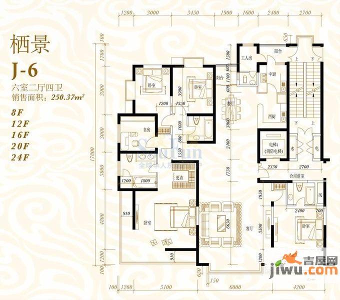 鸿昇龙潭公馆6室2厅4卫250.4㎡户型图