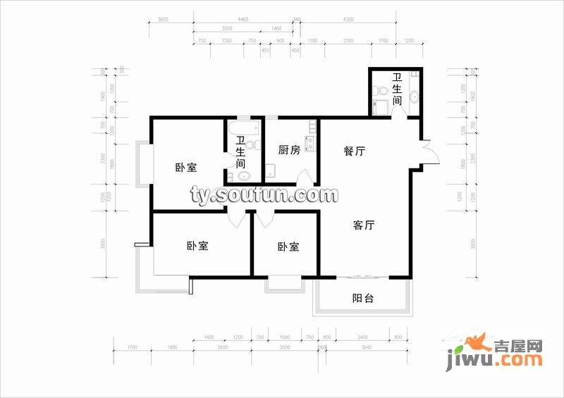 祥和名邸3室2厅2卫121㎡户型图