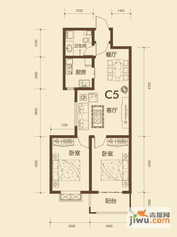 东唐花园2室2厅1卫82.1㎡户型图