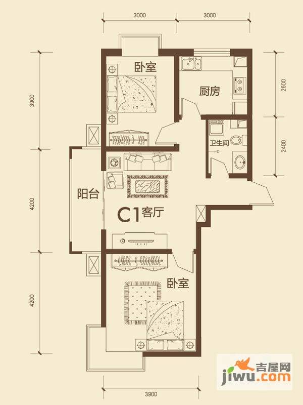 东唐花园2室1厅1卫86.5㎡户型图