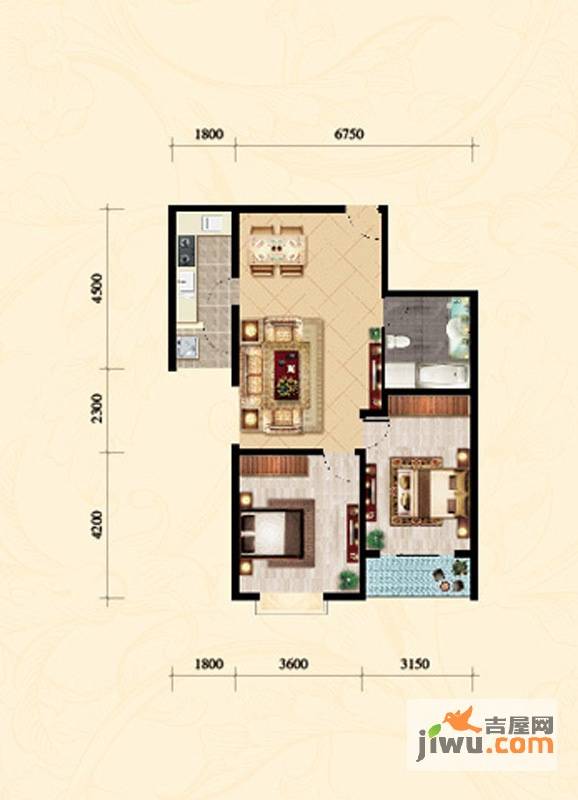 龙凤花园2室2厅1卫88.7㎡户型图