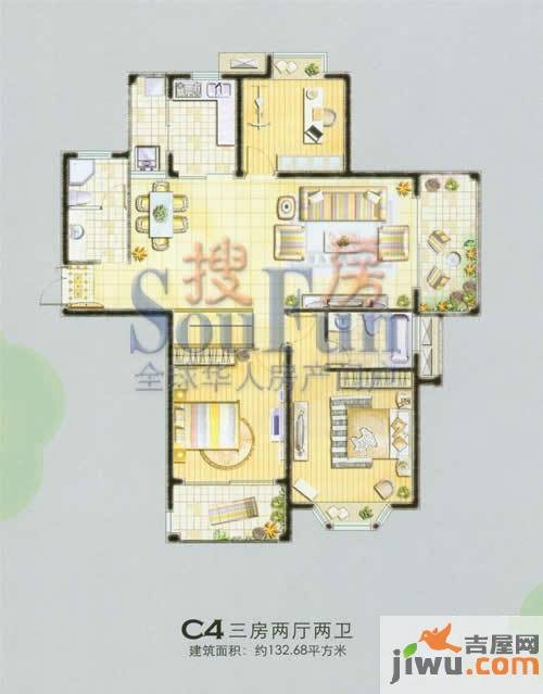 苏商御景湾3室2厅2卫132.7㎡户型图