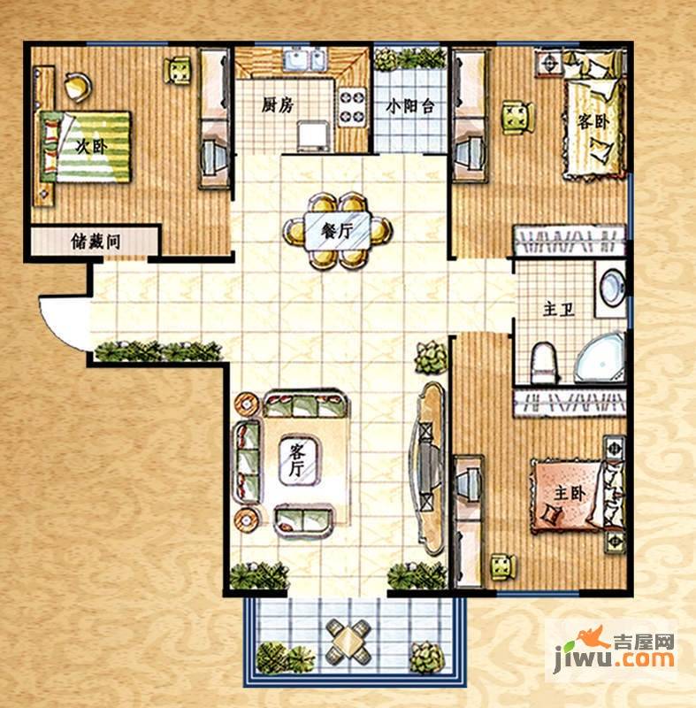 阳光豪庭3室2厅1卫115㎡户型图