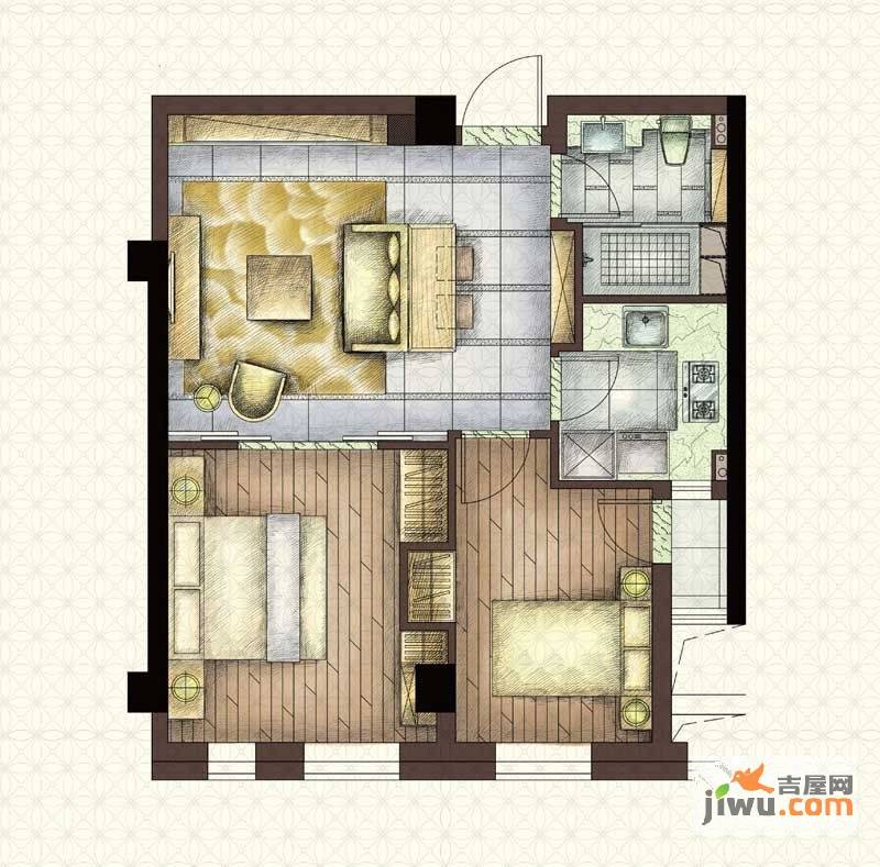 恒元悦庭2室1厅1卫75㎡户型图