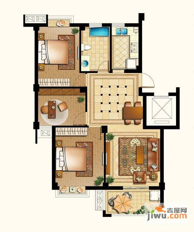 君悦龙庭3室2厅1卫100㎡户型图