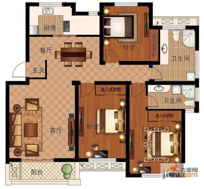 大丰水岸鑫城二期澜郡2室2厅1卫93.1㎡户型图