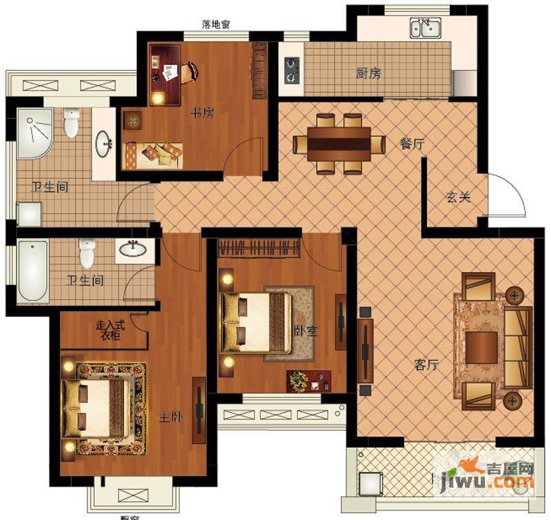 大丰水岸鑫城二期澜郡3室2厅2卫118.4㎡户型图