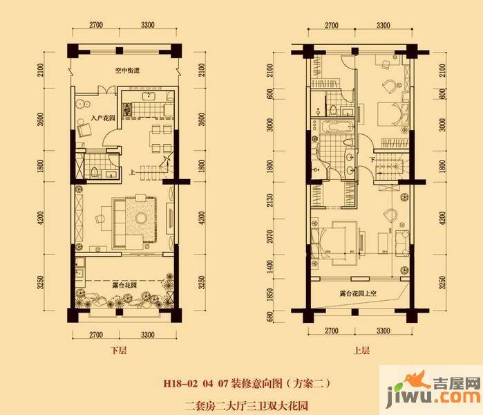 江南一品2室2厅3卫89.5㎡户型图