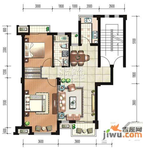 保亿风景九园2室2厅1卫88㎡户型图