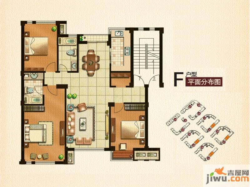 保亿风景九园3室2厅2卫111㎡户型图