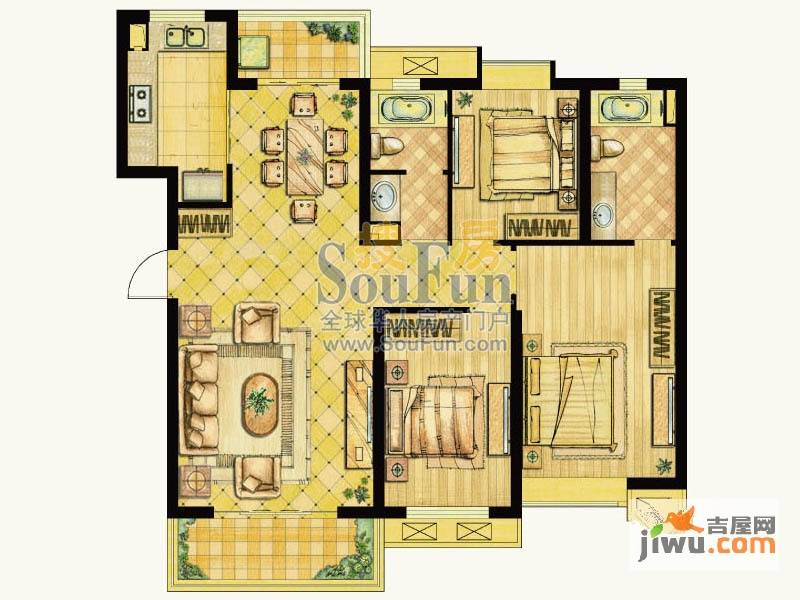 世茂世界湾3室2厅2卫140㎡户型图