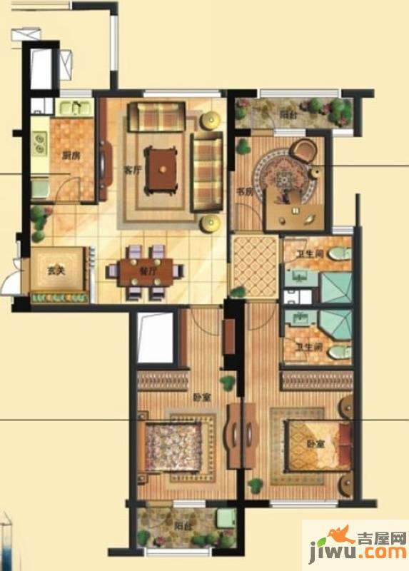 绿城皇冠花园3室2厅2卫136㎡户型图