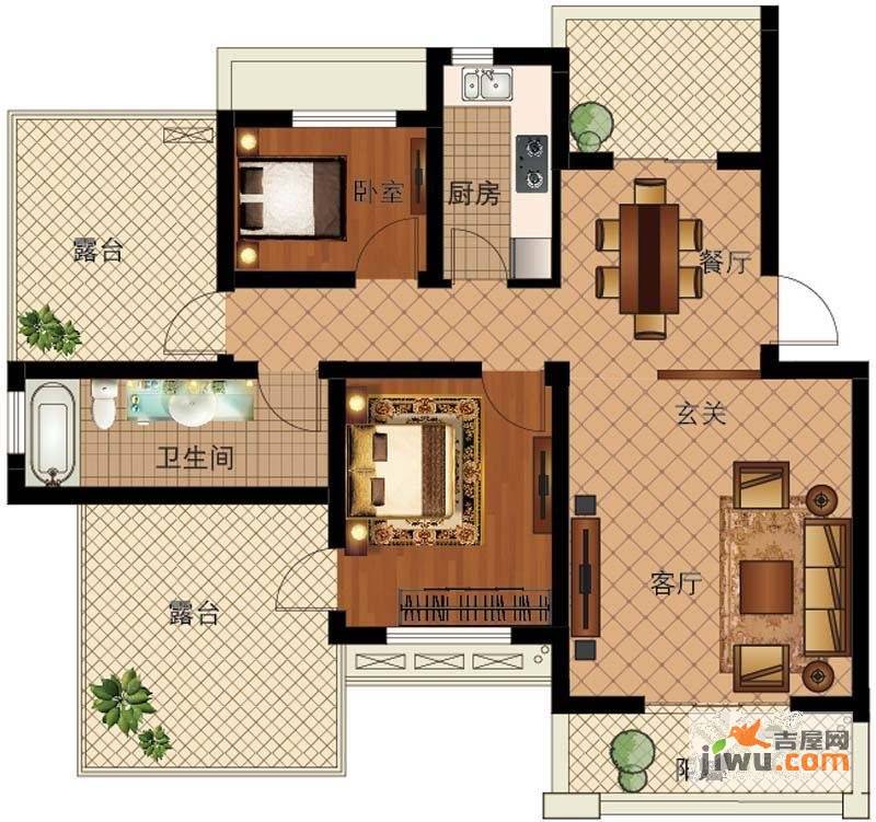 大丰水岸鑫城二期澜郡2室2厅1卫81.9㎡户型图