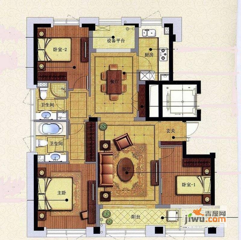 荣安心居3室2厅2卫137㎡户型图