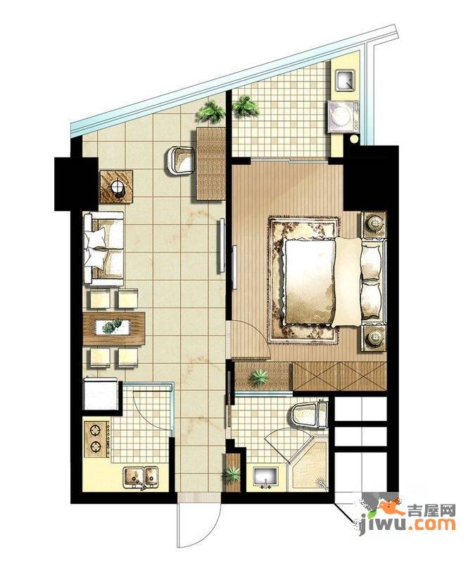 百福大厦1室2厅1卫81㎡户型图