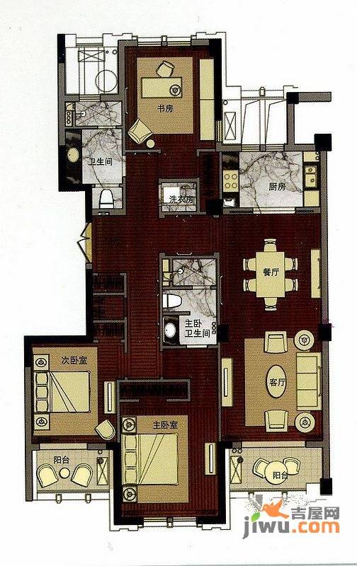 梵石双囍花园3室2厅2卫167㎡户型图