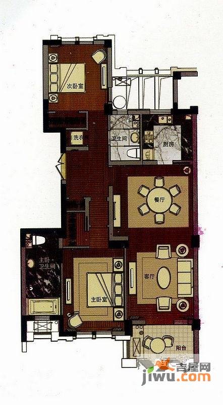 梵石双囍花园2室2厅2卫142㎡户型图