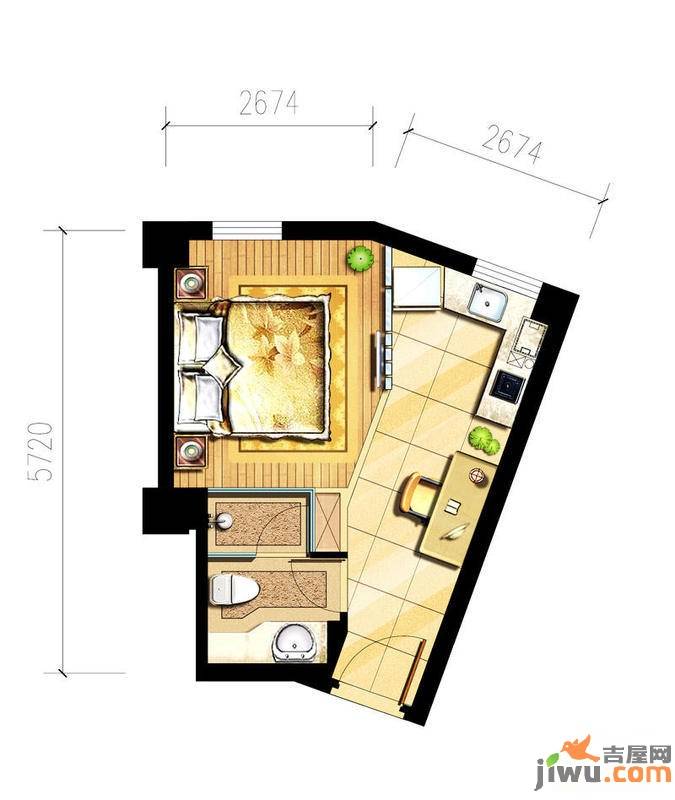 中央风景1室1厅1卫34㎡户型图